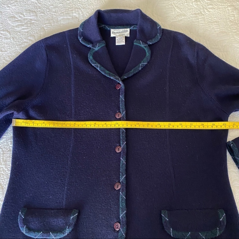Pendleton Plaid Trim Wool Button Front Cardigan -L - image 6